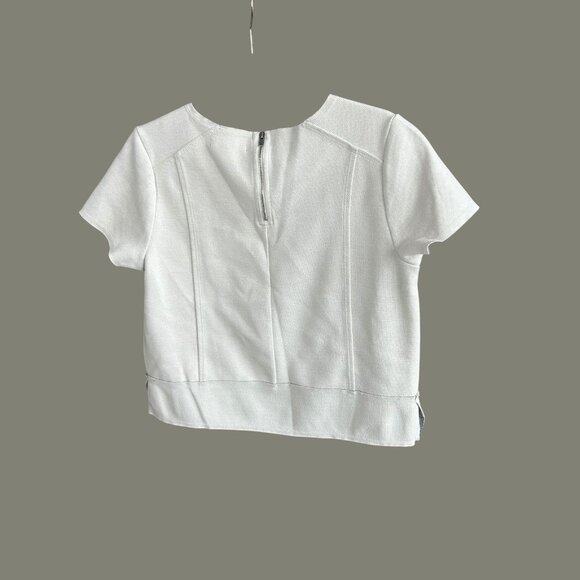 Banana Republic Cream Boxy Cropped Short Cap Sleeve Raw Edge Top - Picture 2 of 7